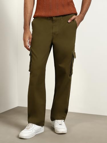 Image of NOBERO Men's Straight Fit Mid Rise Wanderer Travel Cargo Pants | Multiple Pockets | | Lowers for | Casual Wear | Sports | Gym | Trek | Lowers