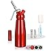 Amazy Sifon de cocina para espuma profesional - Incluye 3 accesorios decorativos de acero inoxidable y 1 cepillo (Rojo 500 ml) - Dispensador de nata montada para crema, nata, espuma y soda.