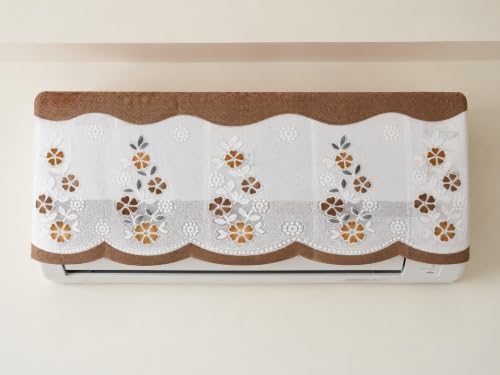 Image of Premium Cotton Net AC Cover for 1.5-2 Ton Split Air Conditioner | Dust Protection AC Indoor Unit Cover for Summer | Embroidered & Printed | Pack of 1 (Brown Flower)