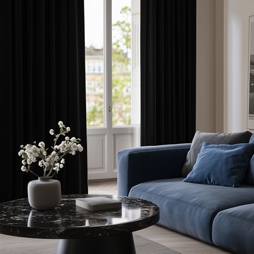 Image of Deconovo Window Blackout Grommet Thermal Insulated Darkening Curtain Panel for Living Room, 52x63 Inch, Black
