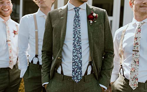 Image of Mantieqingway Floral Ties for Men Skinny Cotton Tie Flower Necktie