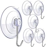 DSMY Suction Cup Hooks,6 PCS Clear Suction Cup for Glass Window Decor Shower Bathroom Glass Window Shower Kitchen, Reusable PVC Cups with Removable Stainless Hooks, Assorted (6)