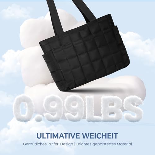 befen Puffer Handtasche Damen Groß Shopper Tasche Tragbare 15.6' Laptop Tote Bag Sporttasche Reisetasche Mit Reißverschluss Trolley-Abdeckung für Arbeit, Reisen, Fitness (Schwarz)