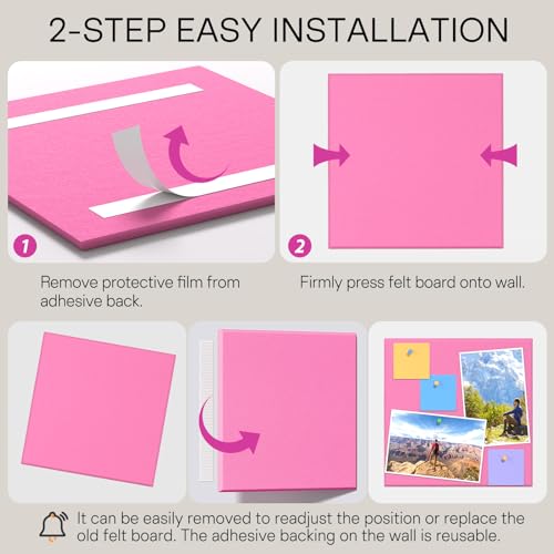 Image of MaxGear Felt Bulletin Board 48 inch x 36 inch, Pink Felt Wall Tiles Wall Decor