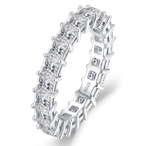 WES 3x3mm Princess Cut Moissanite Eternity Ring - Total 6.6ct Hypoallergenic 925 Sterling Silver D Color VVS1 Clarity Stackable Full Wedding Band for Women Men, Size 11