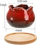 TOPZEA Set of 6 Succulent Plant Pots, 4 Inch Glazed Ceramic Pots with Drainage and Saucer, Mini Bonsai Planter Small Flower Pots for Indoor Outdoor Use