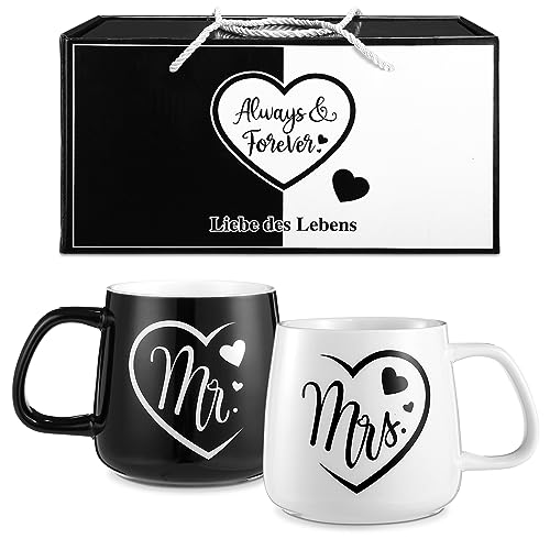 LIHAO Mr&Mrs Tasses à Café Amoureux Couple, 2pcs Mugs Couple en Céramique, Idee Cadeau Mariage...