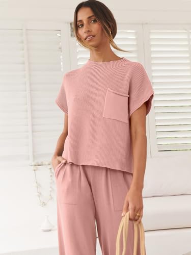 Image of ANRABESS Women's Two Piece Outfits Sweater Sets Knit Pullover Tops and High Waisted Pants Tracksuit Lounge Sets