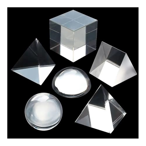 Microscope Optical Prism Set 6PCS Cubic Hemisphere Triangular Prism Pyramid Sphere Tetrahedron Refracted Rainbow