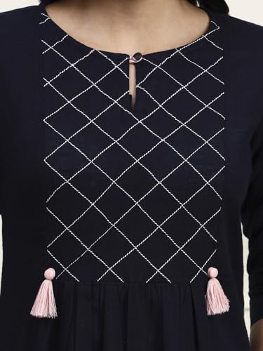 Image of idaLia Cotton Straight Kurta Set for Women with Palazzo 3 /4 Sleeve, Round Neck Designer Kurta with Palazzo Pant Set