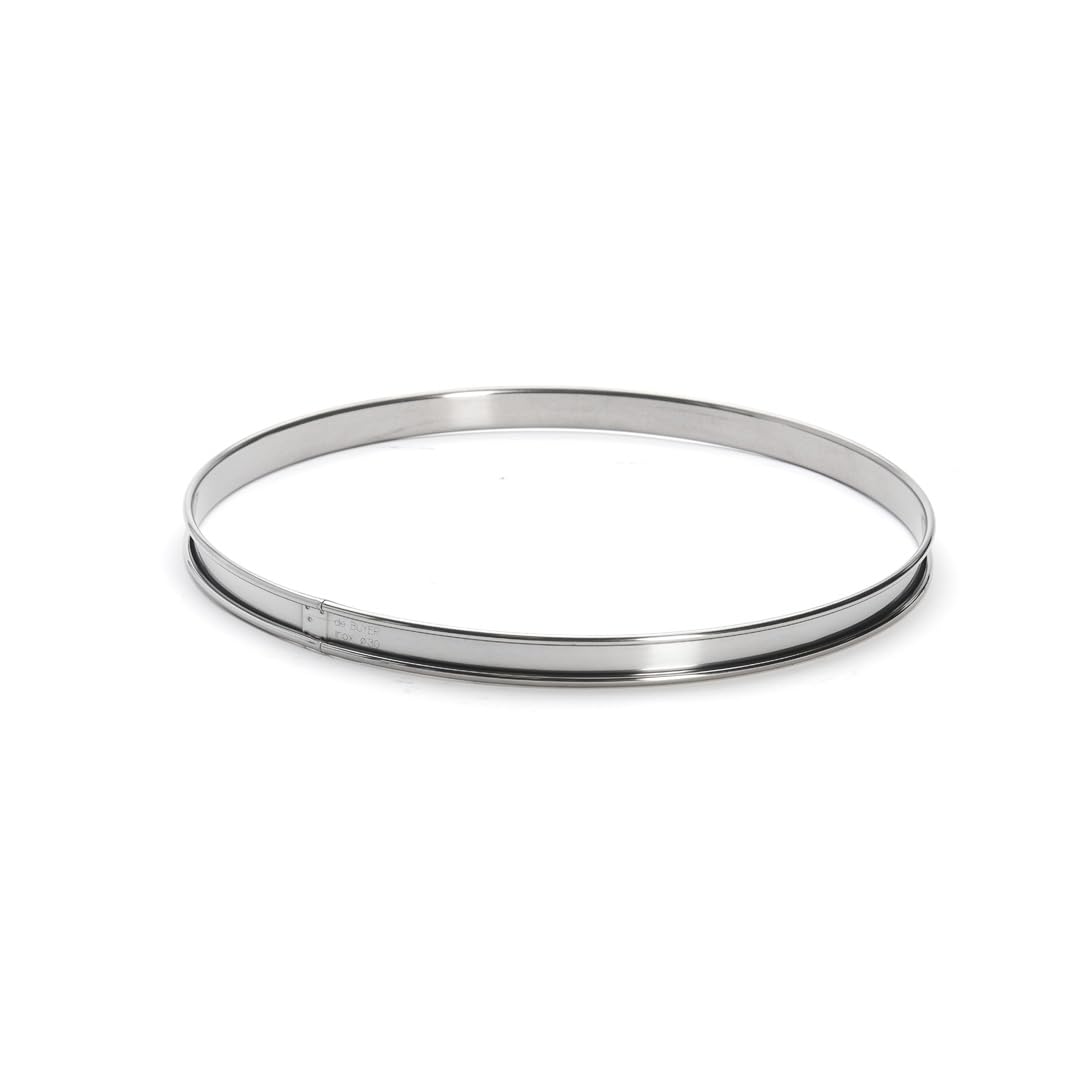 De Buyer Silver Circular Tart Frame With Rolled Edge, Stainless Steel, Height 2Cm Diameter 12 Cm, Stainless Steel, 30 Cm