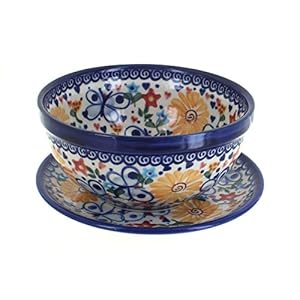Blue Rose Polish Pottery Butterfly Berry Bowl with Saucer