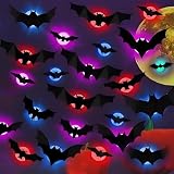 24 Stück Halloween Deko Bunt leuchtende Fledermaus, Led Große Fliegende Halloween 3D Dekoration Wandaufkleber Fensterdekoration Für Drinnen Draußen,Garten Dekorations,Party