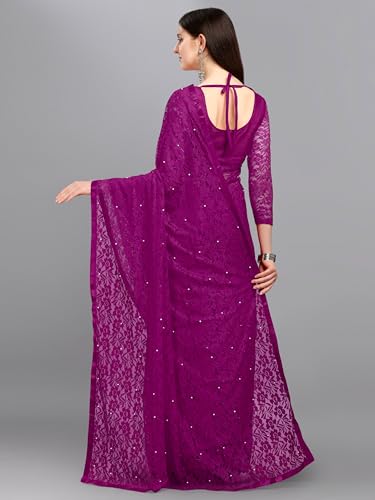 Image of LOROFY Women's Brasso Net Saree With Blouse