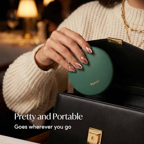 Image of Fancii Taylor Rechargeable Travel Makeup Mirror with LED Lights, 10x /1x Magnifying, 3 Light Settings, Large 5 inch Wide | Compact Mirror for Purses (Emerald Envy)