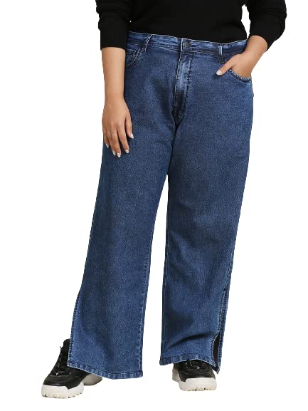 HIGH Star Women Plus Size Blue Wide Leg Stretchable Jeans