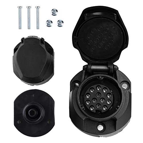 Kundorf Anhänger Stecker 13 polige Steckdose mit Nebelschlussleuchtenabschaltung Adapter mit Schraubanschluss Anschluss für Wohnwagen & Wohnmobile Steckdose (13 PIN Steckdose) Schwarz