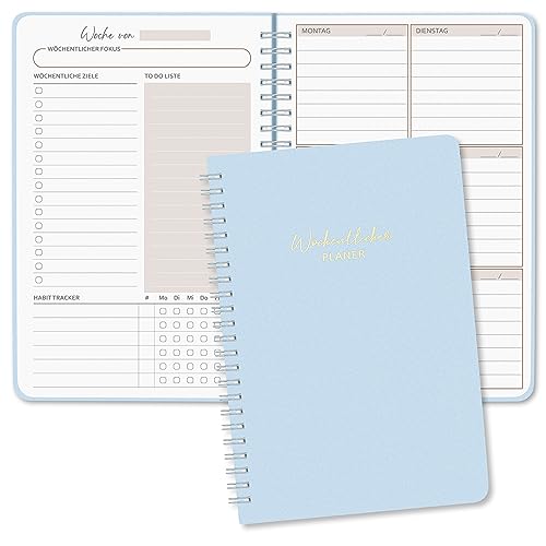 BIROYAL Undatierter Wochenplaner | Terminplaner A5 | wöchentlicher Terminkalender mit To-Do-Liste, großem Notizfeld | 52 Blatt Terminplaner auf Deutsch Ringbuch mit Hardcover | Planer Blau