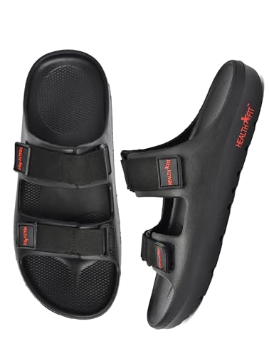 Image of HEALTH FIT Extra Soft Premium Classic Cushion Sliders /Slipper footbed with Double Adjustable Strap Comfortable Light Weight Anti-Skid Waterproof Stylish Flip Flops for Men's HF153