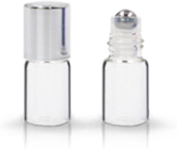 ZbFwmx 20 Pack Set 2ML(5/8 Dram) Micro Mini Glass Roll-on Glass Bottles with Metal Roller Balls - Refillable Slim Sample Vial Aromatherapy Essential Oil Roll On (Pure)
