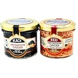 Pacific Secrets Black and Red Vegan Seafood Flavored in Vegan Spread Caviar Duo | Seaweed | No-Fish | Kosher | 2 x 4.4 oz Glass Jars
