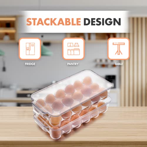 Jinamart Stackable Plastic Egg Holder For Refrigerator, Fridge Fresh Eggs Organizer Tray With Lid & Handles, Deviled Egg Storage Drawer For Countertop, Containers, Stores 18 Egg, Clear (Set Of 1) #TOP3