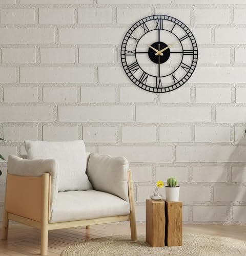 Image of Stylish Metal Analog Wall Clock for Living Room, Bedroom, Office, Kitchen, Home and Hall | Antique Fancy Big Size Modern Wall Watch for Home Decor (Style-3, 40CM)