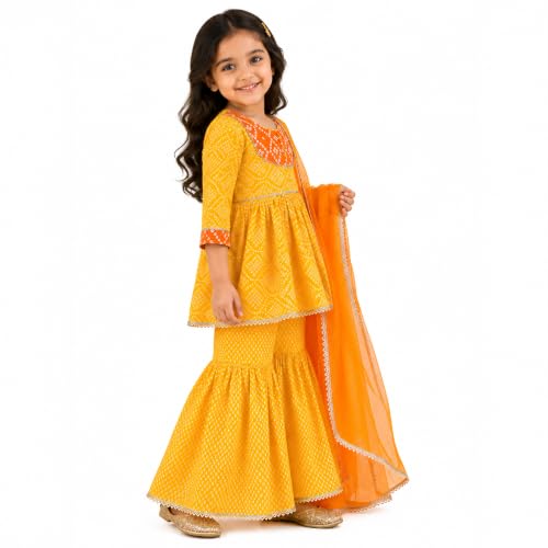 Image of LITTLE GINNIE Girls Kurta Sharara Set | Traditional Ethnic Wear for Kids