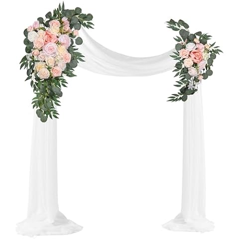 LYLYFAN Wedding Arch Flowers Kit 2pcs Artificial Floral Swag Arrangement with 1pcs Drape for Wedding Ceremony Arbor Backdrop Decoration Cover