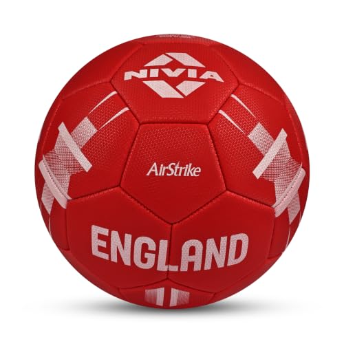 Image of Nivia Airstrike Football (England) Training Ball, 32 Panels, Butyl Bladder, Made for Beginners, to Play On Both Natural and Artificial Grass (Red, Size-5)