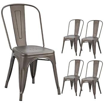 Alternative view of Devoko Metal Indoor-Outdoor Chairs Distressed Style Kitchen Dining Chairs Stackable Side Chairs with Back Set of 4 (Gun)
