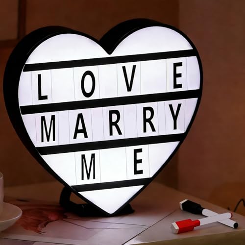 Light Box Coeur avec 96 Lettres et Emojis, 2 Marqueurs, Boite Lumineuse LED Message Ideal Decoration Chambre, Tableau Lumineux Décorative pour Anniversaire de...