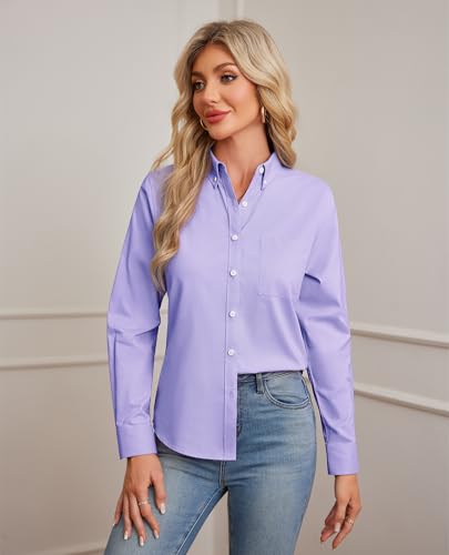 Image of siliteelon Button Down Shirts for Women Oxford Shirt Long Sleeve Classic Wrinkle Free Business Dress Shirts Work Office