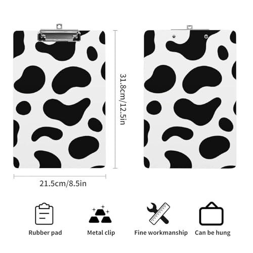 Porte-bloc classique imprimé vache en plastique acrylique robuste A4 - 2