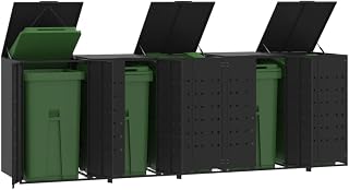 Home Garden - Cubo de basura con ruedas para 5 cubos, color negro, 345 x 79 x 117 cm, acero