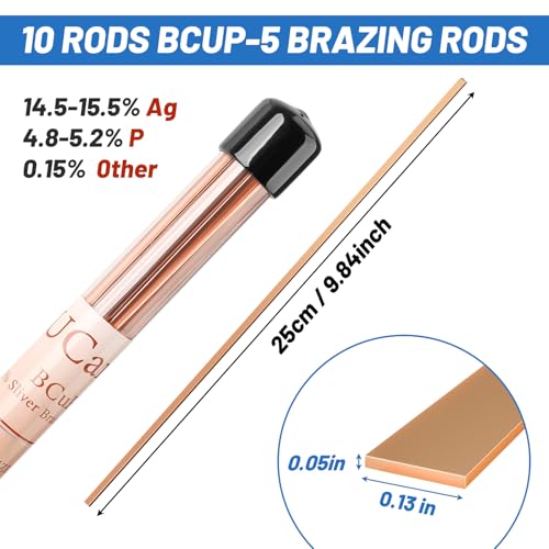 Image of 10 Sticks Brazing Rods BCuP-5 15% Silver Solder Copper Phosphor Alloys Welding Rods 0.050 inchx1 /8 inchx10 inchBrazing Rods for AC Refrigerators Pipe Gas
