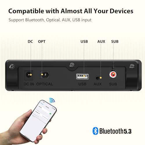 Wohome Sound Bar for Smart TV with Wired Subwoofers, 2.1 Channel Small TV Soundbar Speakers, Home Theater Surround Sound System, Bluetooth 5.3/ Optical/AUX Connectivity