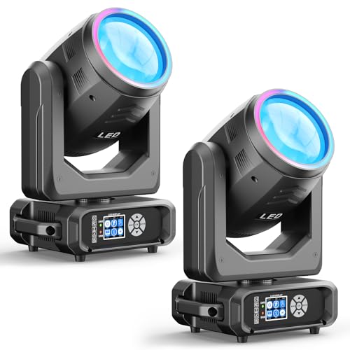 2 unidades 200W Cabeza Móvil LED Luces DJ Zoom, 18 prismas iluminación de escenario, DMX-512 estroboscópico activado por sonido, iluminación de disco DJ para fiesta, boda, Halloween, Navidad