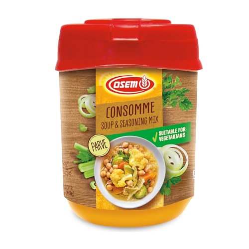 Osem Chicken Flavored Consomme Powder Soup & Seasoning Mix - Instant Broth Base, Perfect for Soups, Sauces, Stews, Rice, and More - Rich Savory Flavor Enhancer for Cooking - 14.1 oz (Pack of 1)