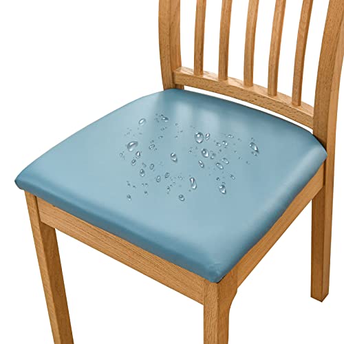 JHLD PU Chair Seat Covers, Waterproof Dining Chair Seat Covers Stretch Dining Room Chair Seat Covers Soft Seat Covers for Dining Room Chairs Non Slip for Living Room Pets-Blue-Set of 6