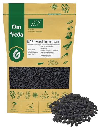 BIO Schwarzkümmelsamen 500g | Nigella Sativa ganz | Premium Bio Schwarzkümmel für Brot Öl Tee orientalische Küche | ohne Zusatzstoffe | vegan glutenfrei | Black Cumin Seeds | OmVeda