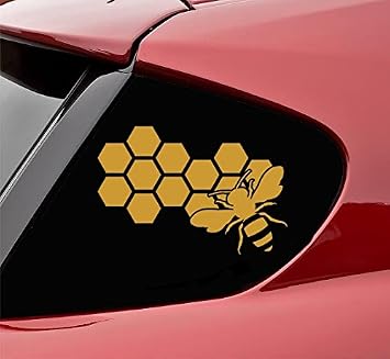 Slap-Art Cute Honeycomb and bee Vinyl Decal Sticker Satin Gold
