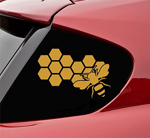 Slap-Art Cute Honeycomb And Bee Vinyl Decal Sticker (Satin Gold) #TOP8