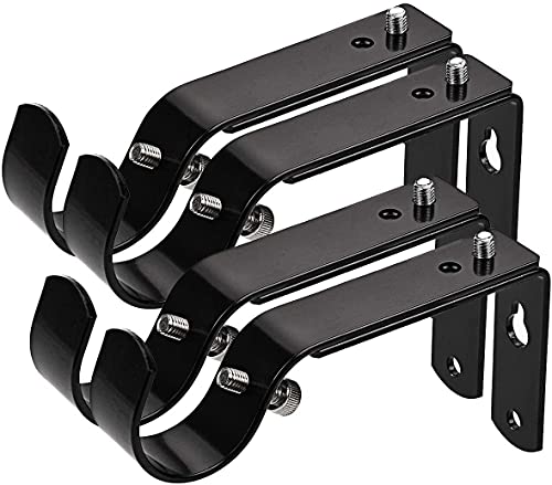 LAMYOO Curtain Bracket Set of 4, Black Metal, Wall Mount, 1 or 1 1/8 Inch Rods, Adjustable 4.3