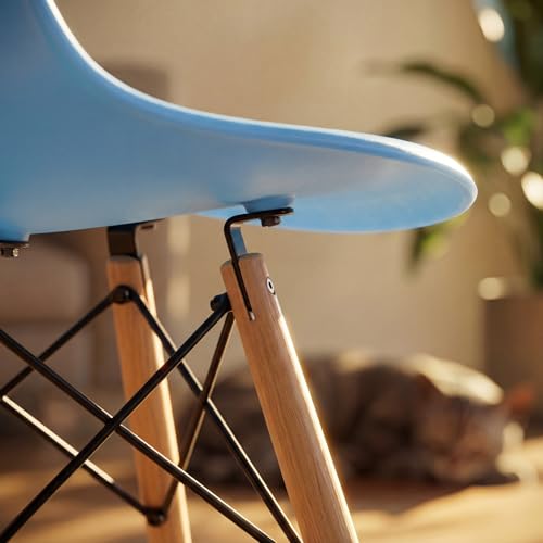 Image of Furmax Dining Chairs Set of 4, Mid Century Modern Plastic Dining Chair w /Curved Backrest & Wood Legs, DSW Shell Lounge Side Chair for Dining Room Living Room Apartment, Kitchen Chairs (Blue)