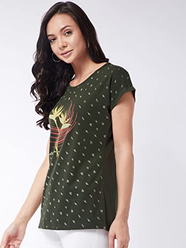 Image of Modeve Women Printed Cotton Blend Half Sleeve Round Neck T-Shirt for Summer