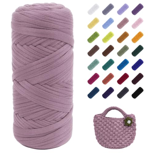 JeogYong T-Shirt Yarn 200g/196ft Elastic Fabric Cloth Knitting T Shirt Yarn Dusty Pink Thick Crochet Fabric Ribbon for Crocheting Bags/Baskets/Rugs Home Decor DIY Crafts