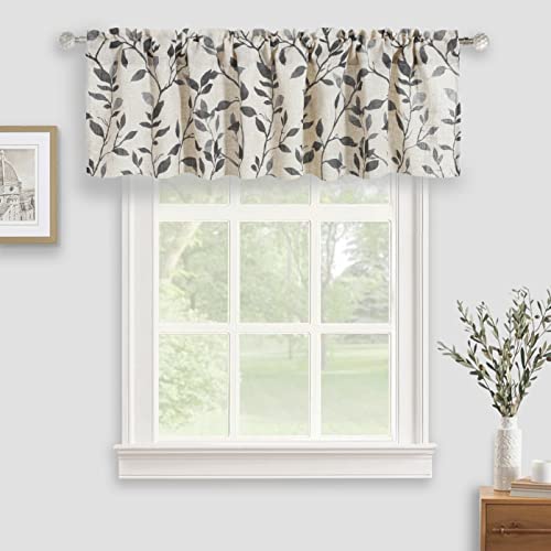 Inselnwald Linen Kitchen Valance, Tree Leaves Printed Window Curtain Valances For Bathroom Bedroom Living Room Farmhouse Decor Rod Pocket Short Cafe Curtains 54 By 14 Inches Gray #TOP1