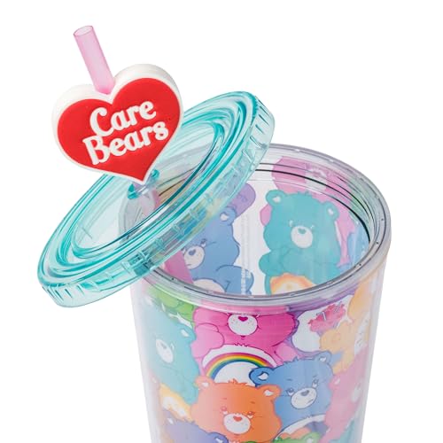 Image of Silver Buffalo Care Bears Rainbow, Plastic Cold Cup, 24oz | Cheer, Share, Wish, Good Luck, Grumpy, Friend, Bedtime, Harmony, Love-A-Lot, Lid, Straw Topper, Funshine, 0.71 Liters