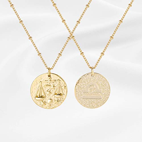 Zodiac Coin Embossed Choker Necklace Disc 12 Constellation Astrology Horoscope 14K Gold Plated Round Pendant Personalized Necklace Gift for Women Men2